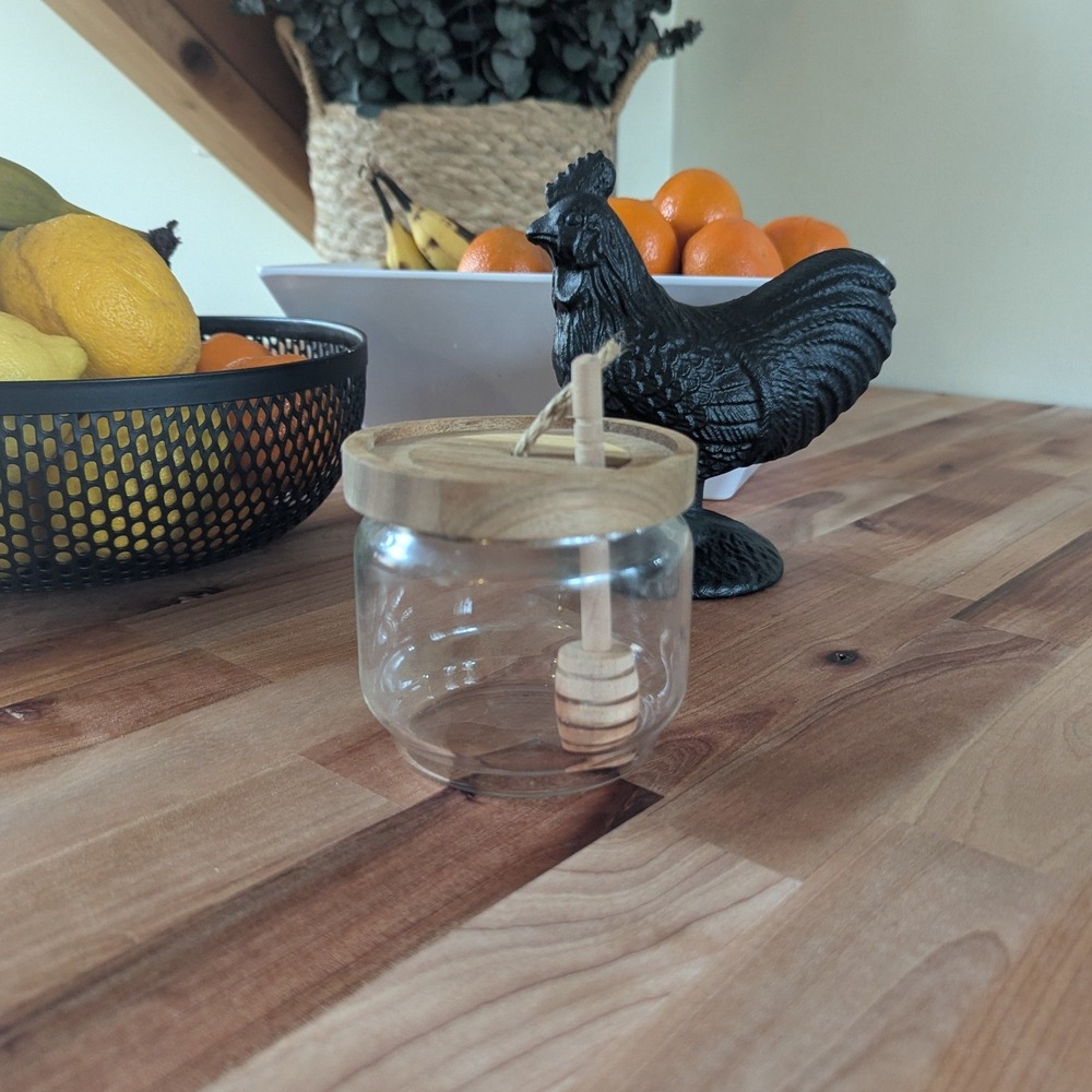 Glass Honey Jar with Wooden Lid and Dipper Farmhouse Kitchen‎ Storage